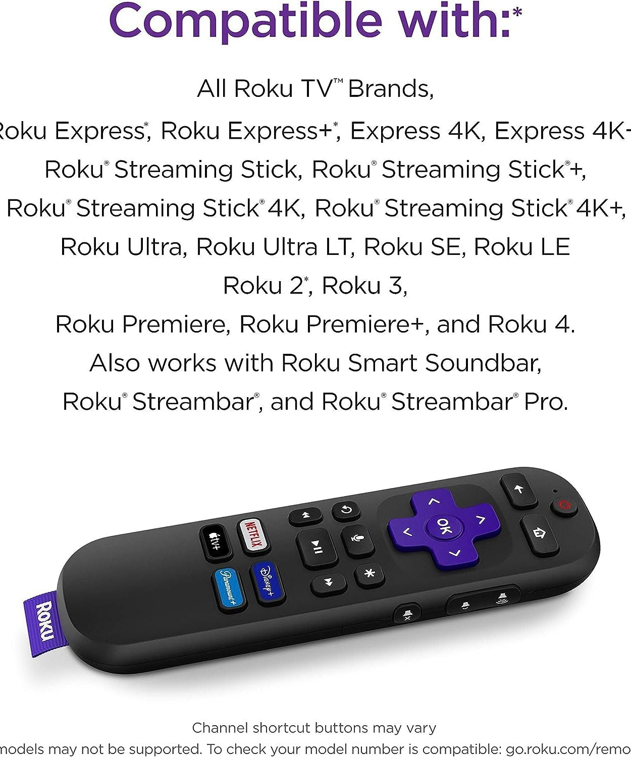 Roku RC-FA1 Universal for Roku Streaming Stick and Roku TVs Voice Roku Streaming Remote Control