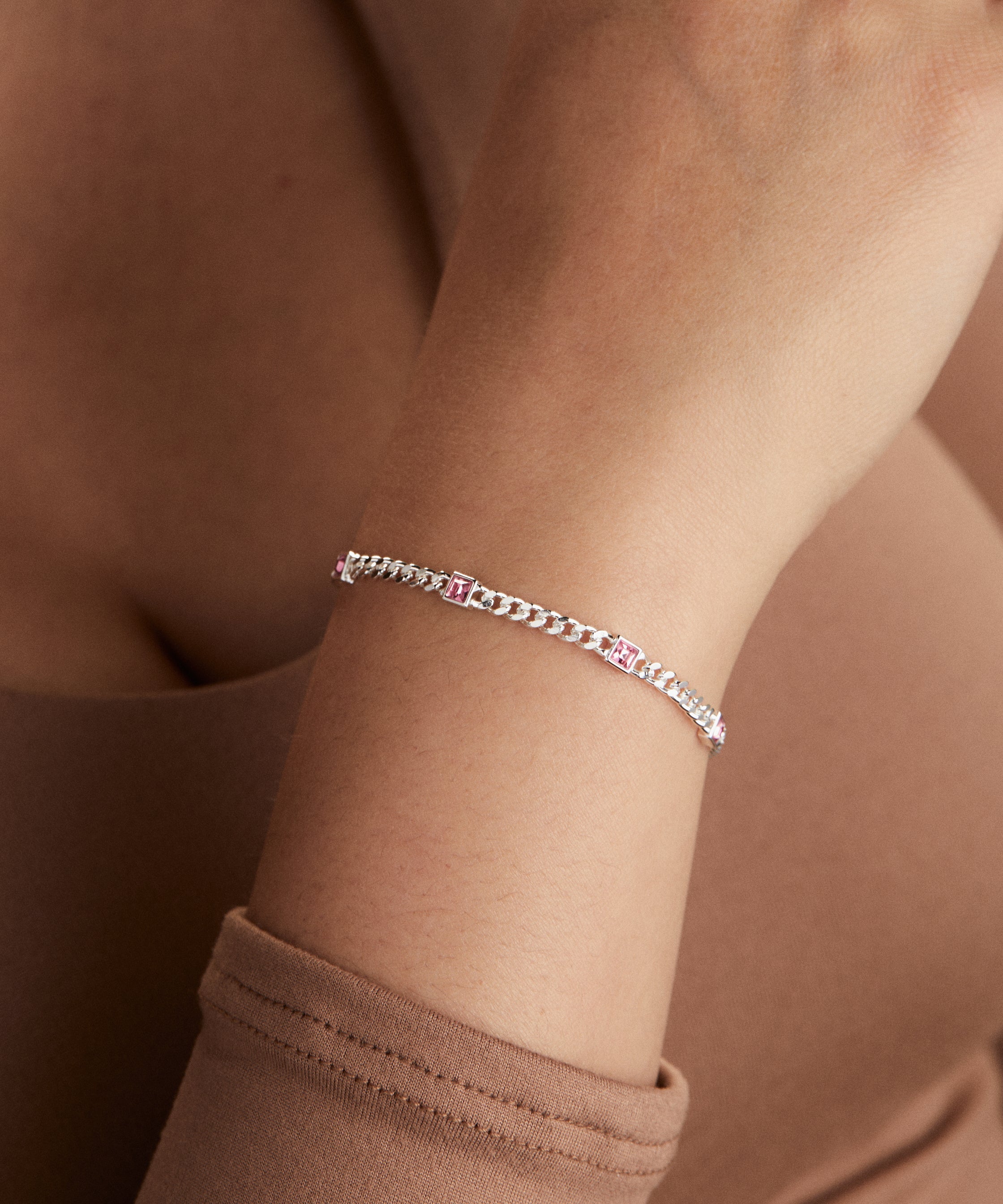 October Birthstone Rose Curb Chain Bracelet