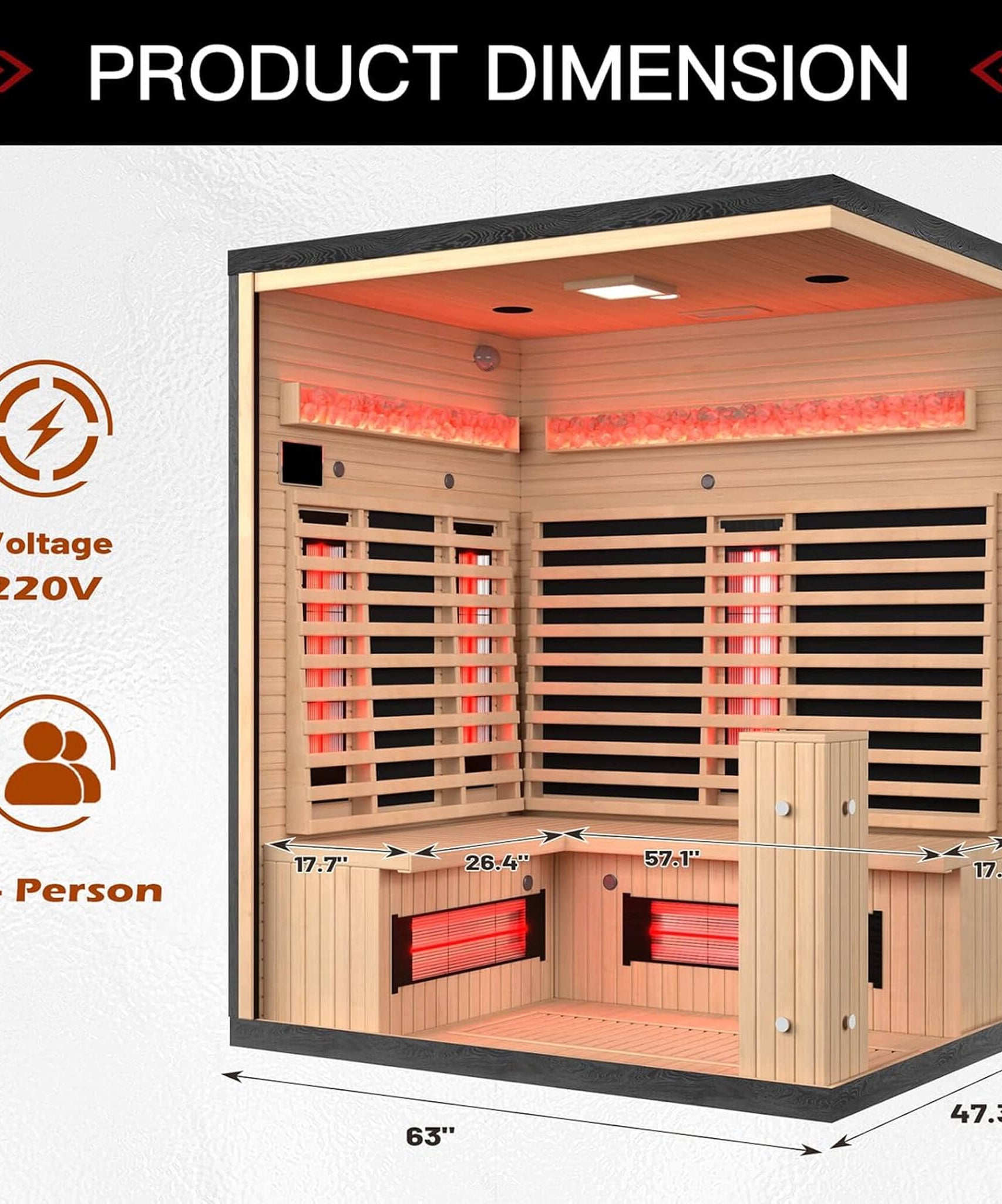 Rövia Ember 4-Person Full-Spectrum Infrared Sauna With Himalayan Salt Panels [Made-To-Order] (SAK80537)