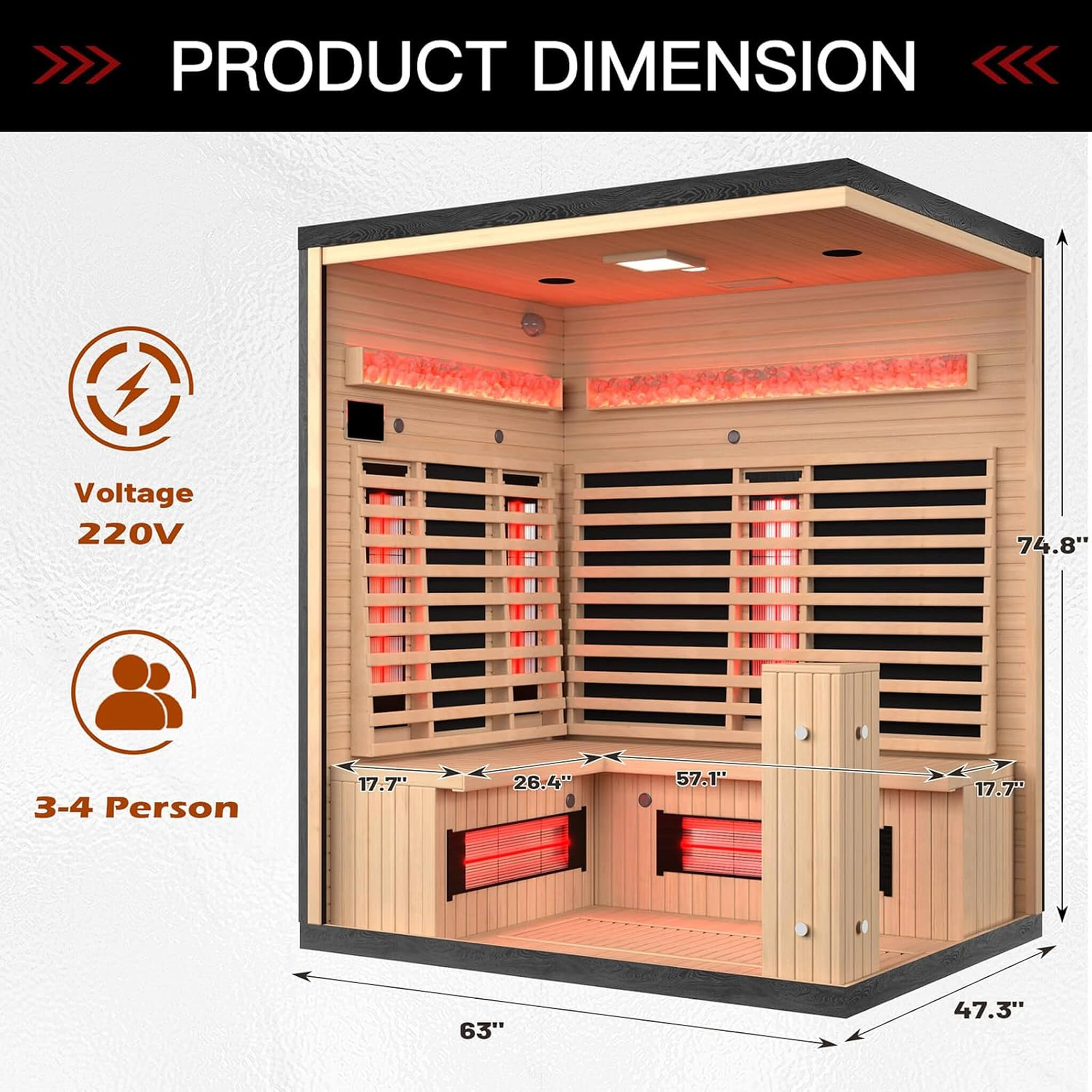 Rövia Ember 4-Person Full-Spectrum Infrared Sauna With Himalayan Salt Panels [Made-To-Order] (SAK80537)