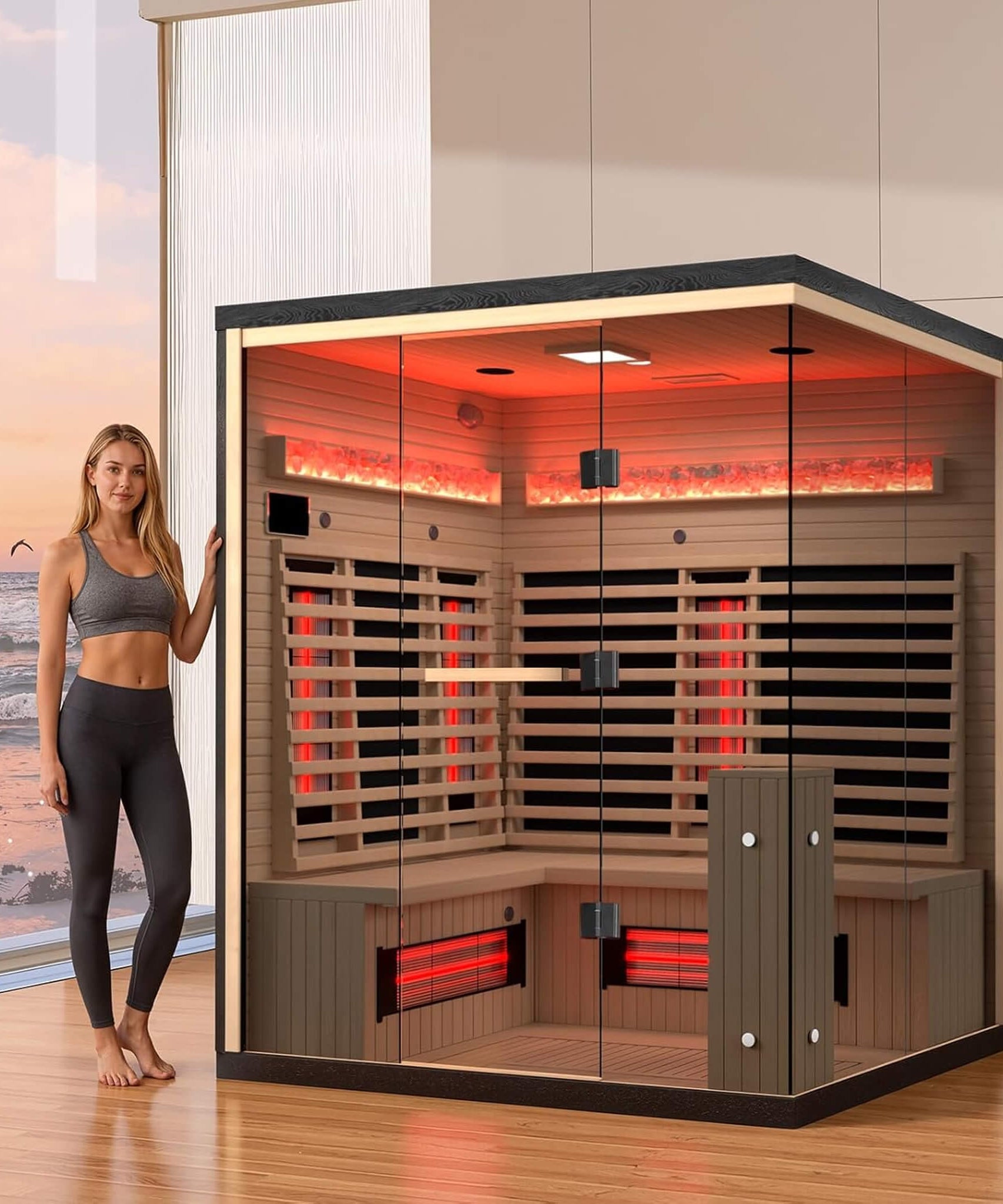 Rövia Ember 4-Person Full-Spectrum Infrared Sauna With Himalayan Salt Panels [Made-To-Order] (SAK80537)