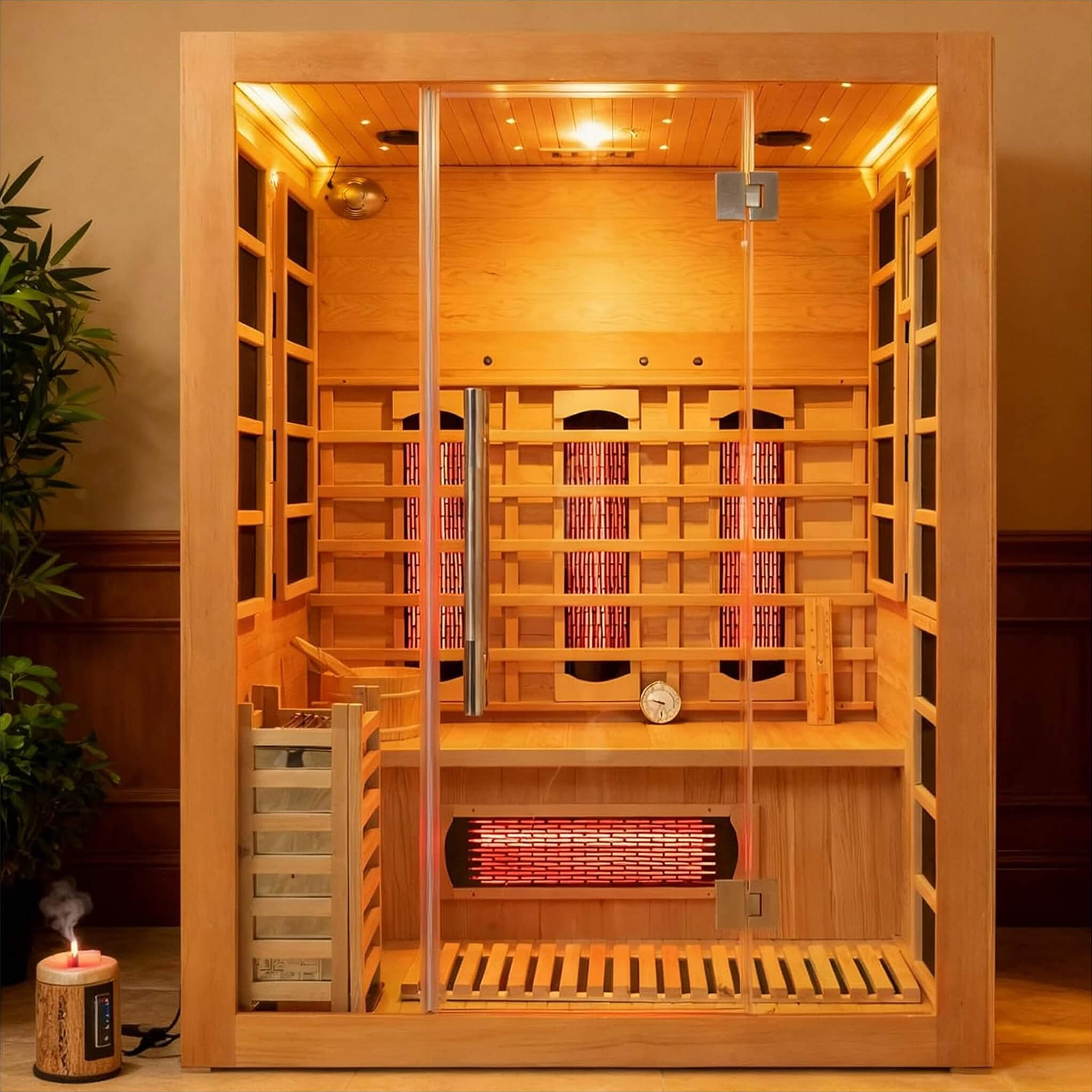 Rövia Aurora 3-Person Indoor Hybrid Sauna Room With Infrared And 4.5KW Steam Heater [Made-To-Order] (SAK41592)