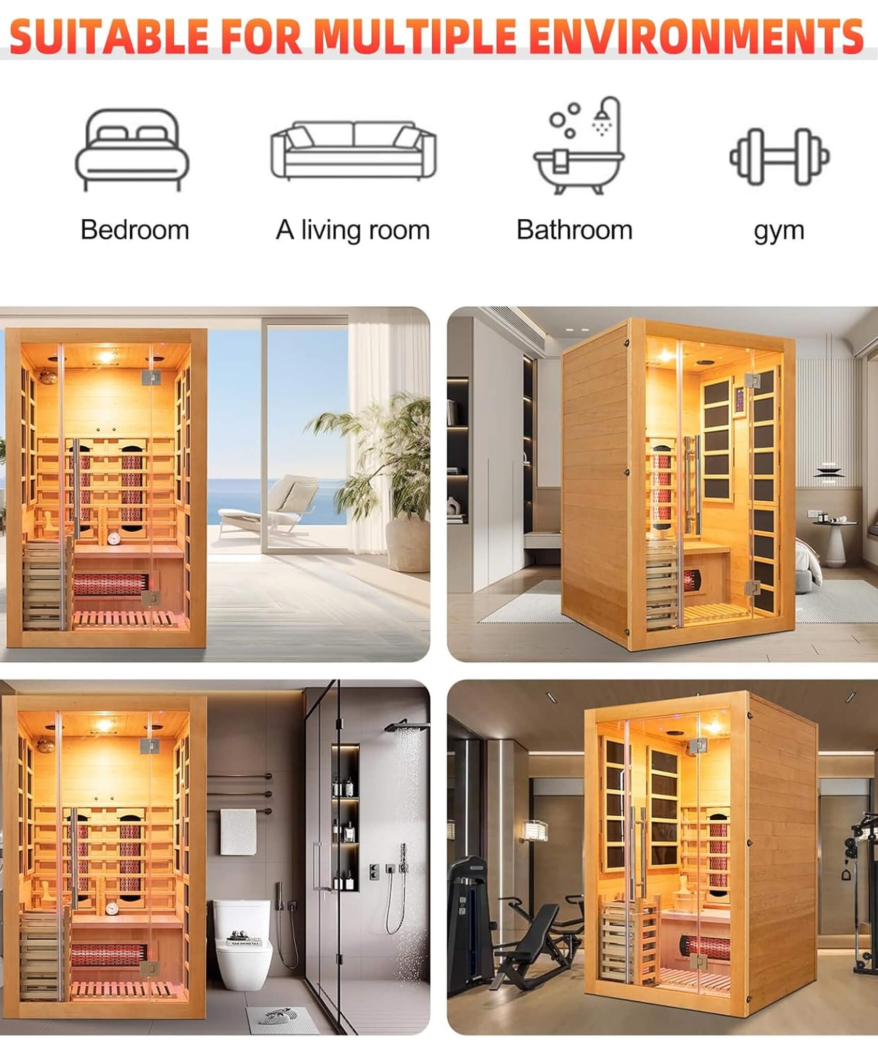 Rövia Aurora 3-Person Indoor Hybrid Sauna Room With Infrared And 4.5KW Steam Heater [Made-To-Order] (SAK41592)