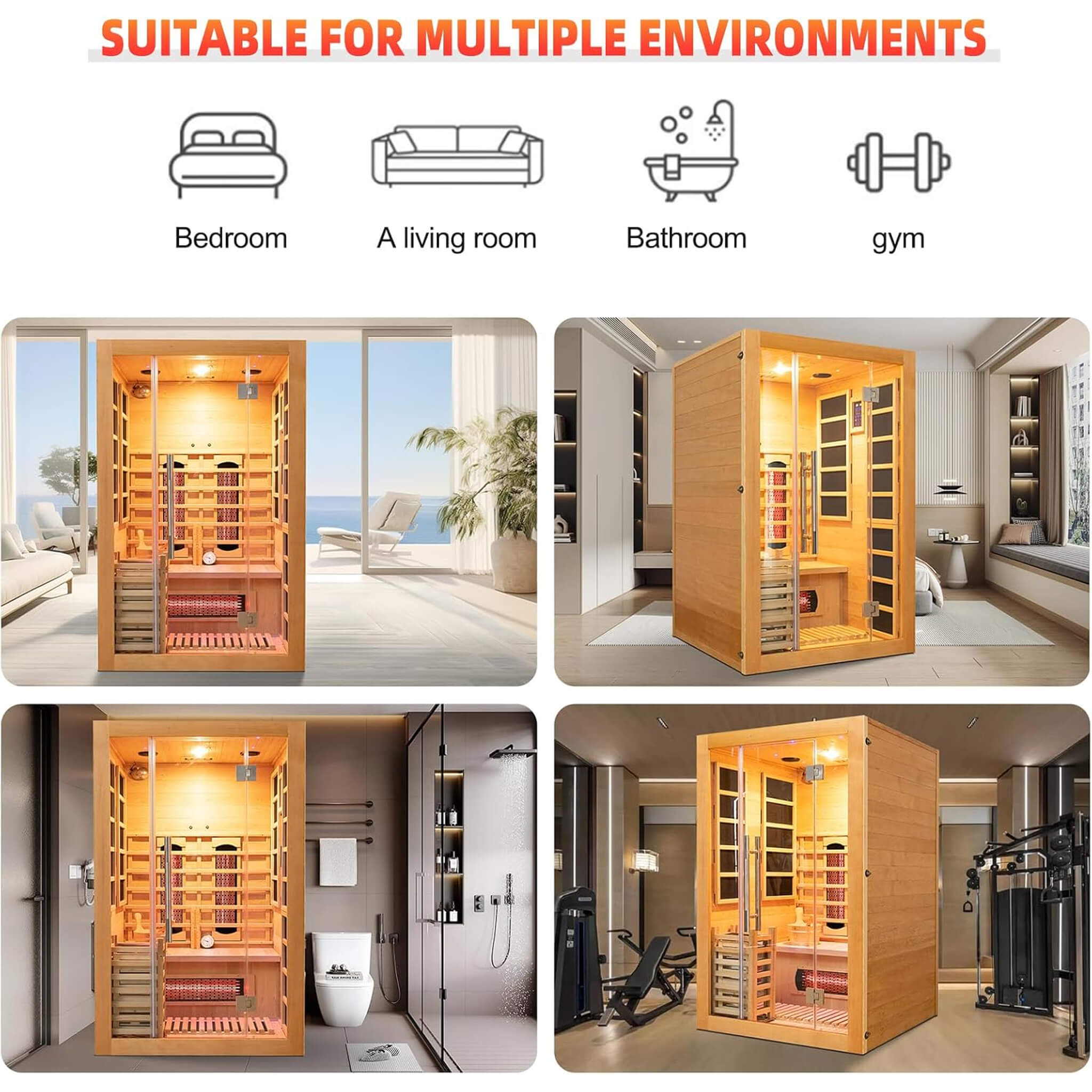 Rövia Aurora 3-Person Indoor Hybrid Sauna Room With Infrared And 4.5KW Steam Heater [Made-To-Order] (SAK41592)