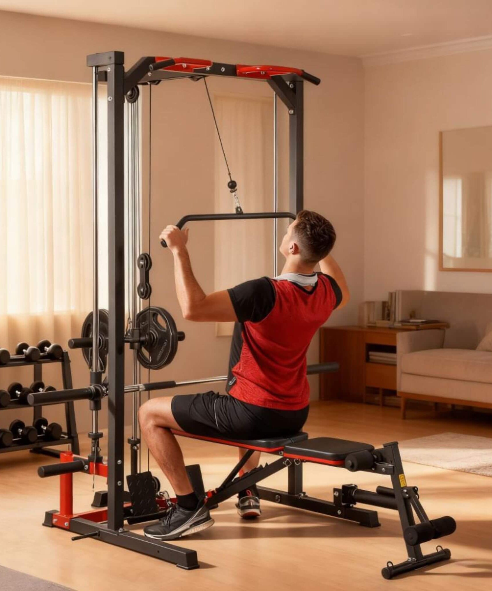 Rovix All-In-One Home Gym Squat Rack With Pull Up And Lat System (SAK95431)