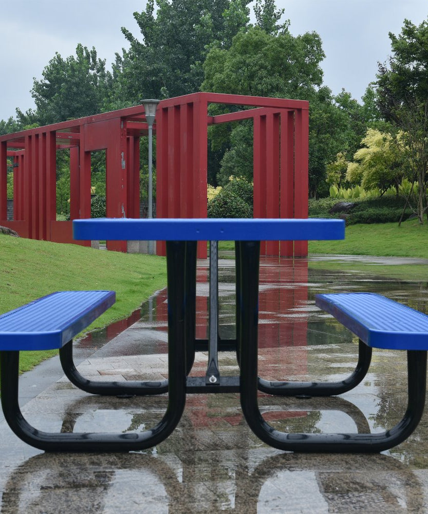 Large 46-Inch Stylish Square Steel Picnic Table W/ Thermoplastic Coating & Umbrella Hole (SAK90547)