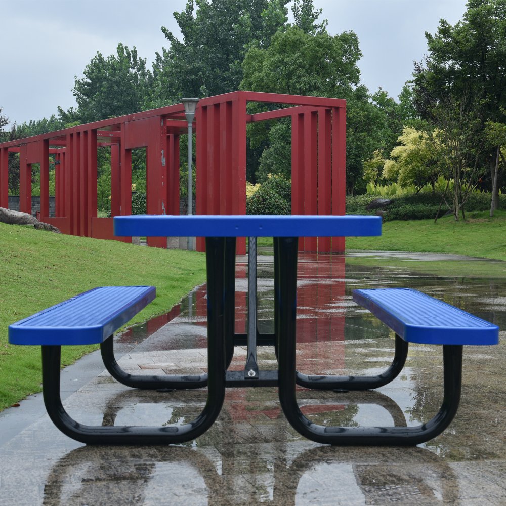Large 46-Inch Stylish Square Steel Picnic Table W/ Thermoplastic Coating & Umbrella Hole (SAK90547)