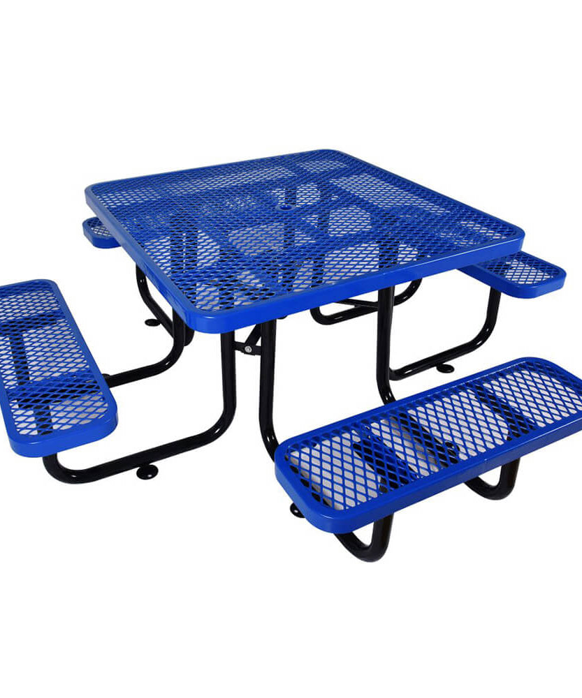Large 46-Inch Stylish Square Steel Picnic Table W/ Thermoplastic Coating & Umbrella Hole (SAK90547)