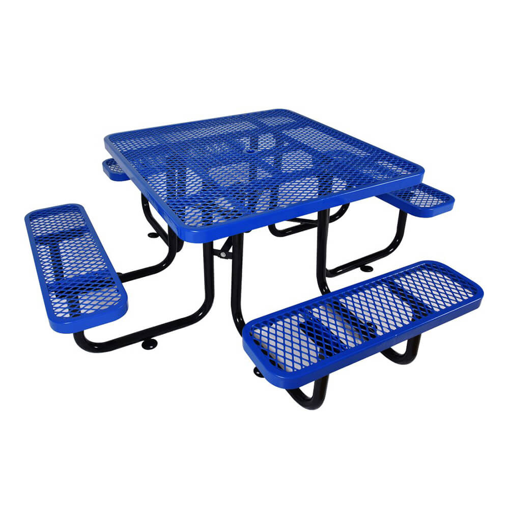 Large 46-Inch Stylish Square Steel Picnic Table W/ Thermoplastic Coating & Umbrella Hole (SAK90547)