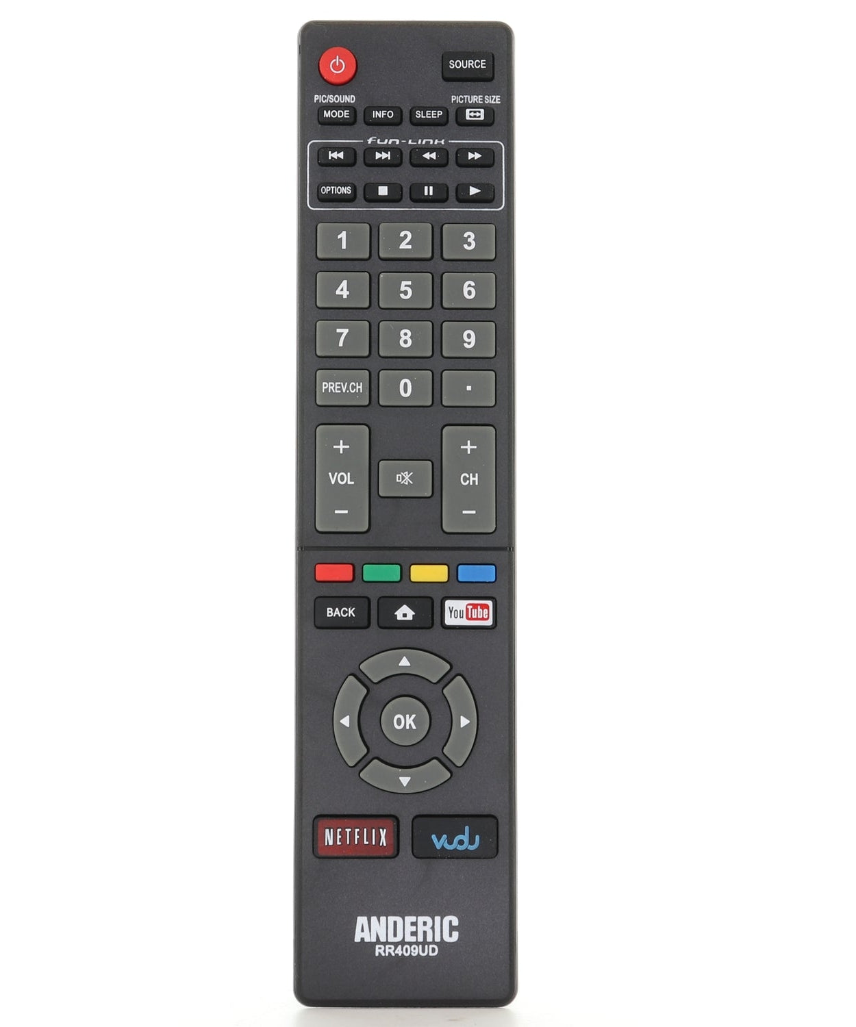 Anderic RR409UD Replacement TV Remote Control for Magnavox and Sanyo NH409UD, NH410UP, and Others