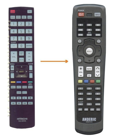 Anderic RR49101S Replacement TV Remote Control for Hitachi CLU-49101S, CLU-4984S, and Others