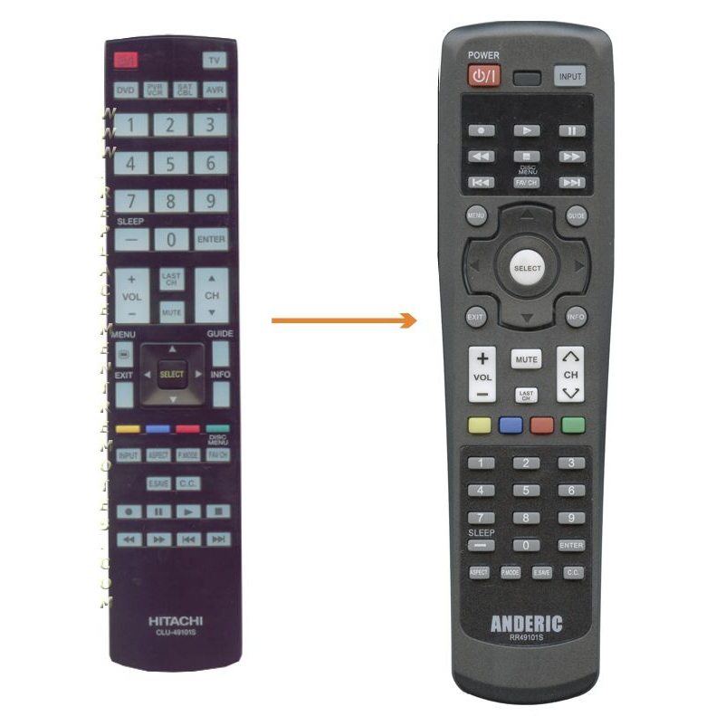 Anderic RR49101S Replacement TV Remote Control for Hitachi CLU-49101S, CLU-4984S, and Others