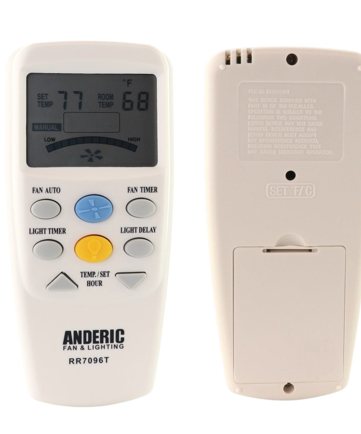 Anderic RR7096T Thermostatic Ceiling Fan Remote Control with Fan Timer Key | 303 MHz | CHQ7096T, CHQ8BT7096T