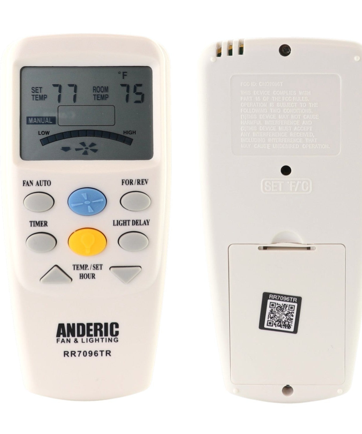 Anderic RR7096TR Thermostatic Ceiling Fan Remote Control with Reverse Key | CHQ7096T, CHQ8BT7096T