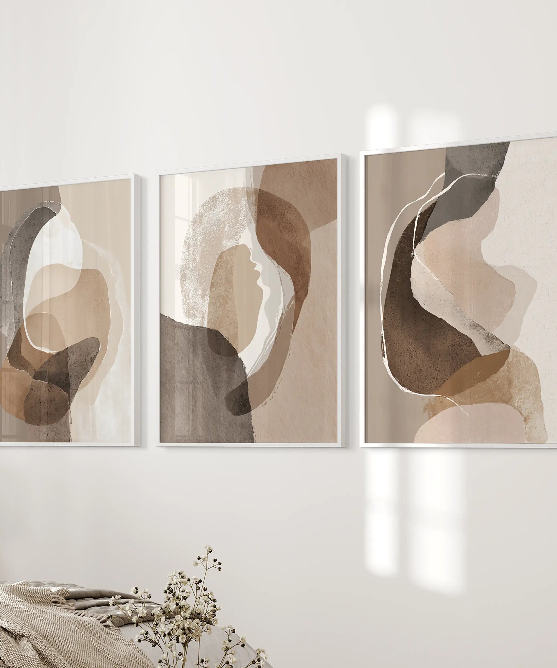 Neutral Abstract Wall Art Set of 3. Modern Earth Tone Prints