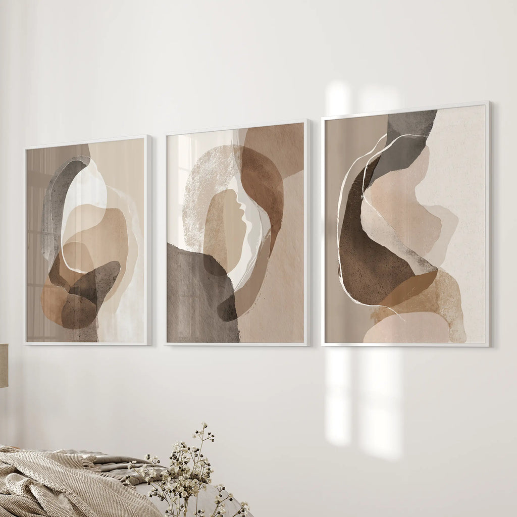 Neutral Abstract Wall Art Set of 3. Modern Earth Tone Prints