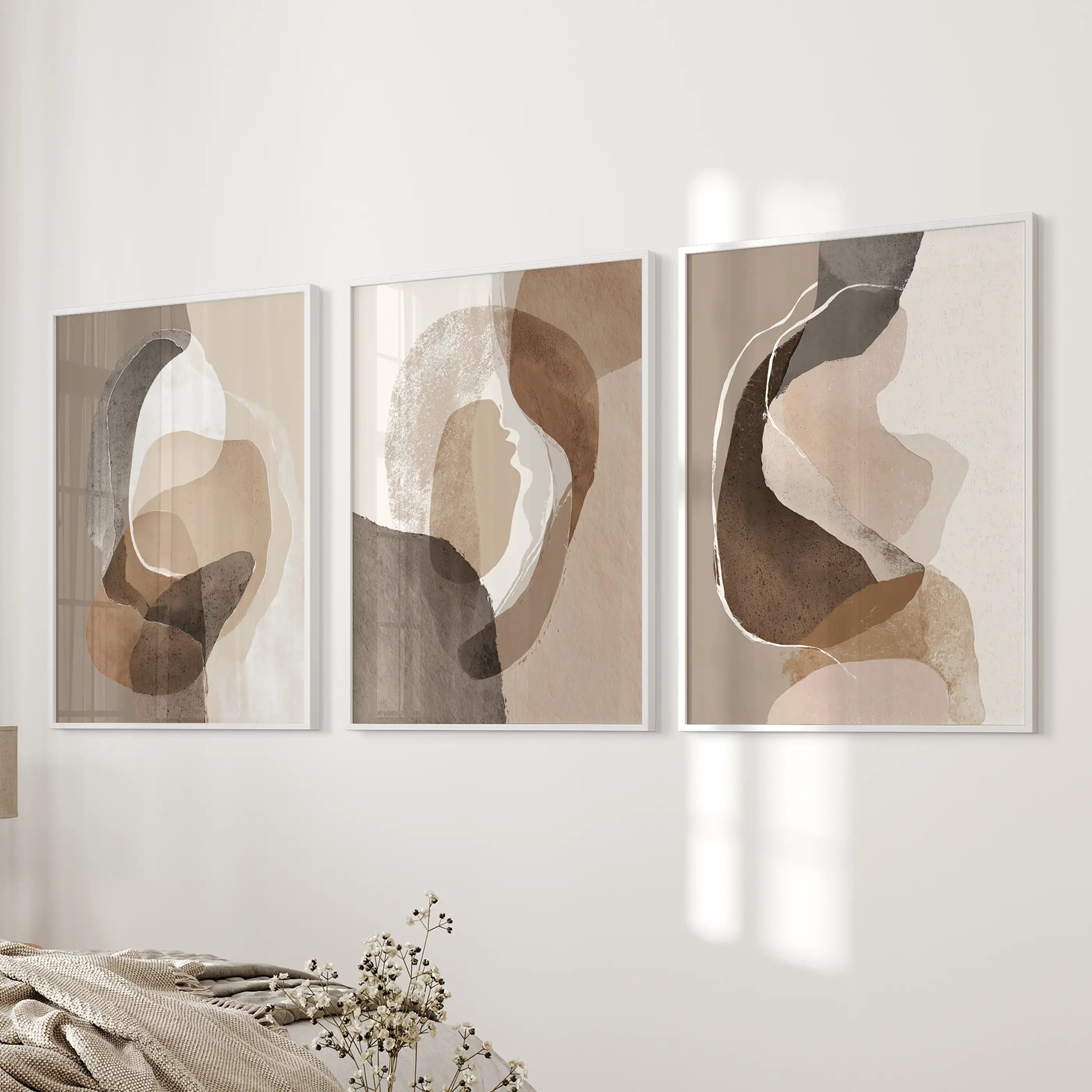 Neutral Abstract Wall Art Set of 3. Modern Earth Tone Prints
