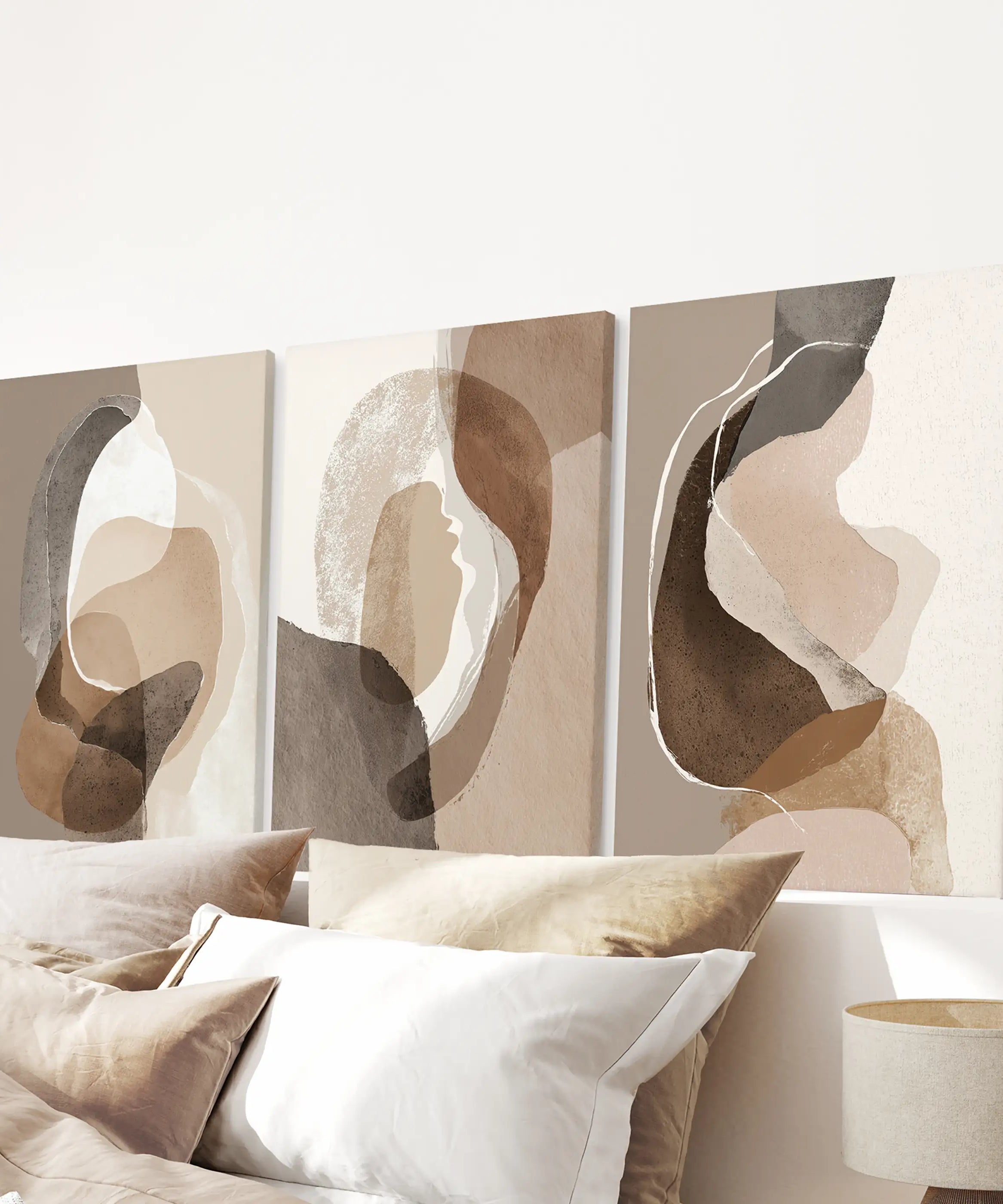 Neutral Abstract Wall Art Set of 3. Modern Earth Tone Prints