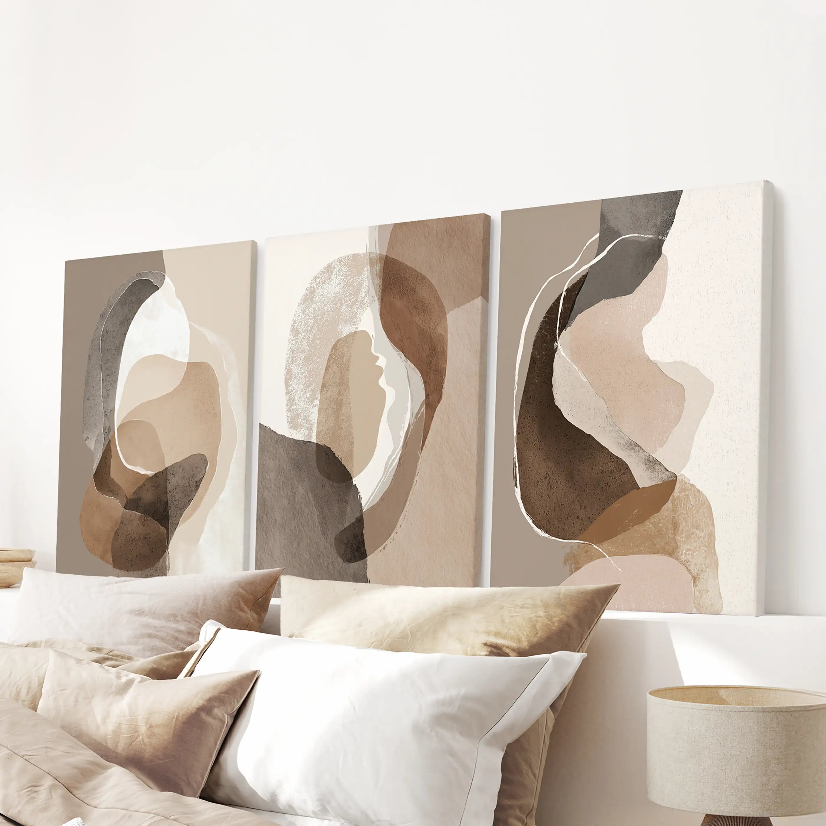 Neutral Abstract Wall Art Set of 3. Modern Earth Tone Prints