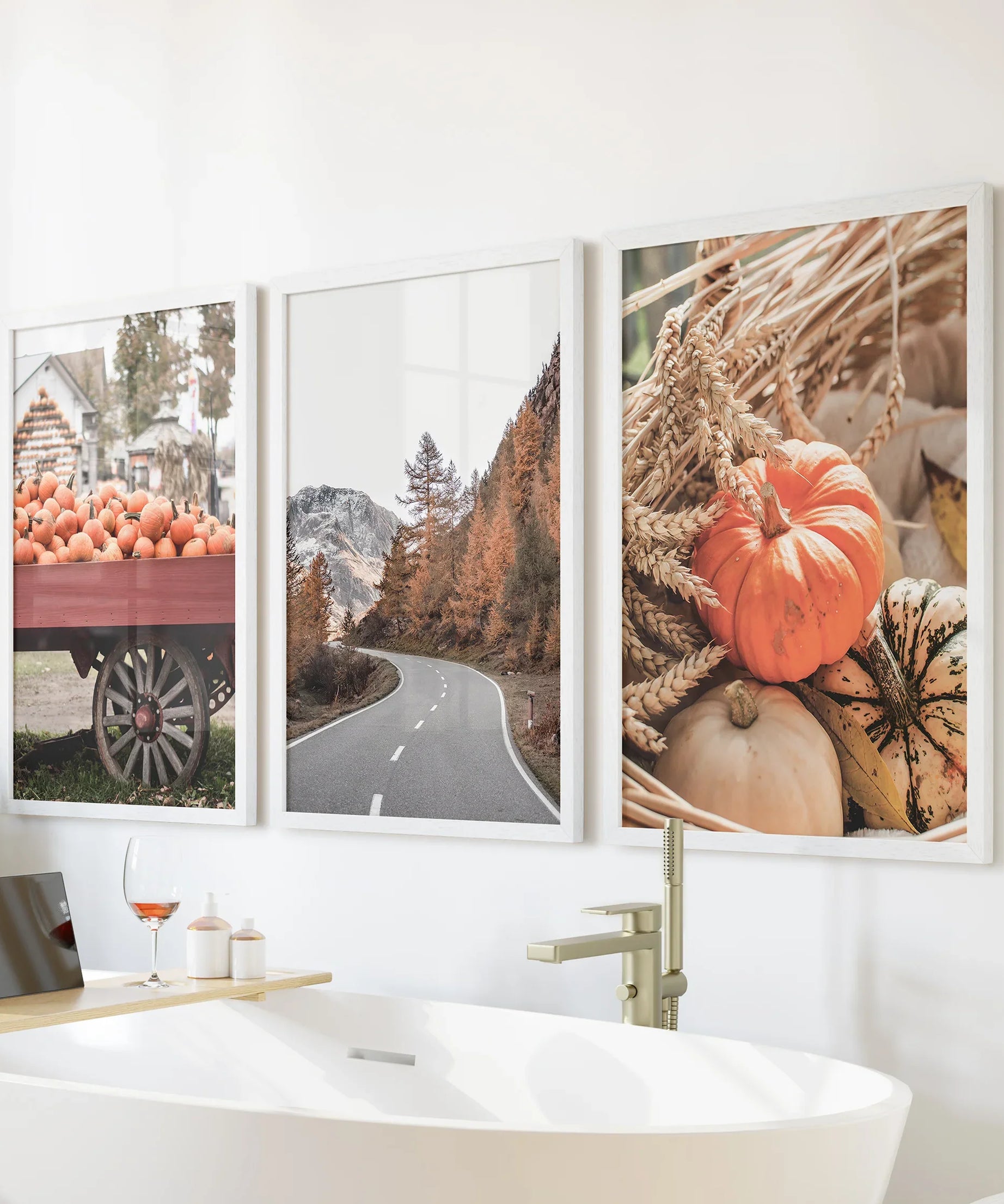 Autumn Pumpkin Set of 3 Prints. Rustic Fall Harvest Decor