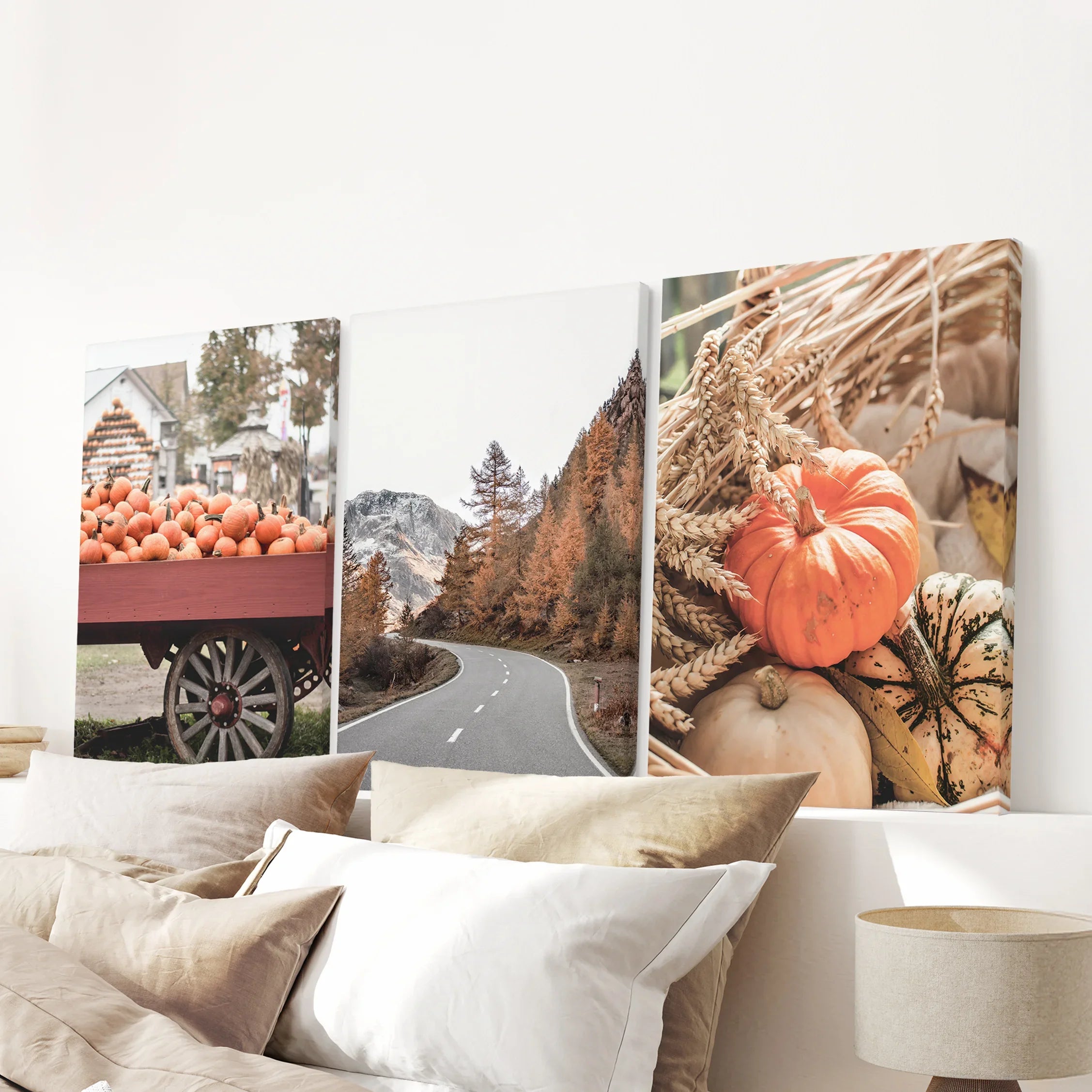 Autumn Pumpkin Set of 3 Prints. Rustic Fall Harvest Decor