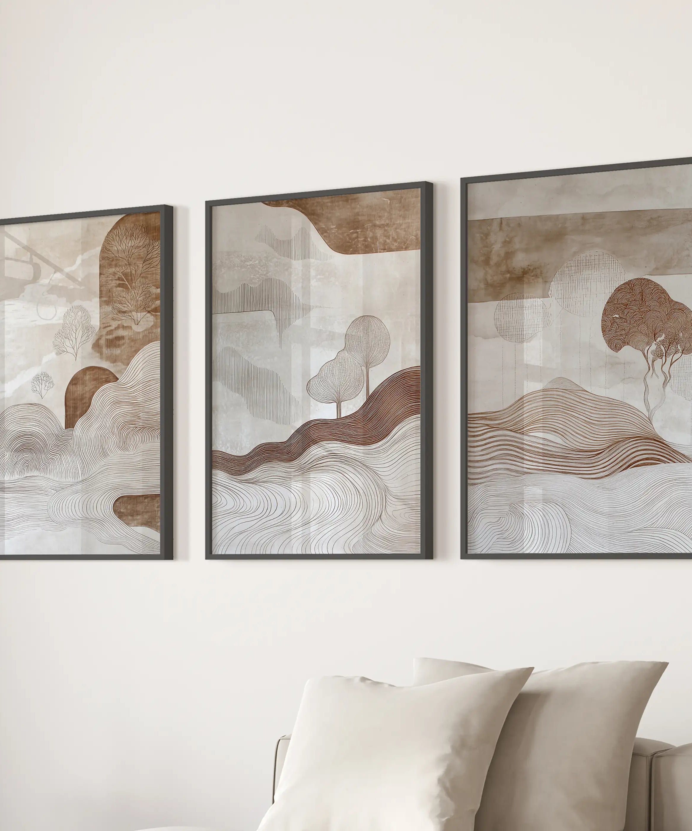 Wabi Sabi Line Art Set of 3 Prints. Earth Tones Landscape