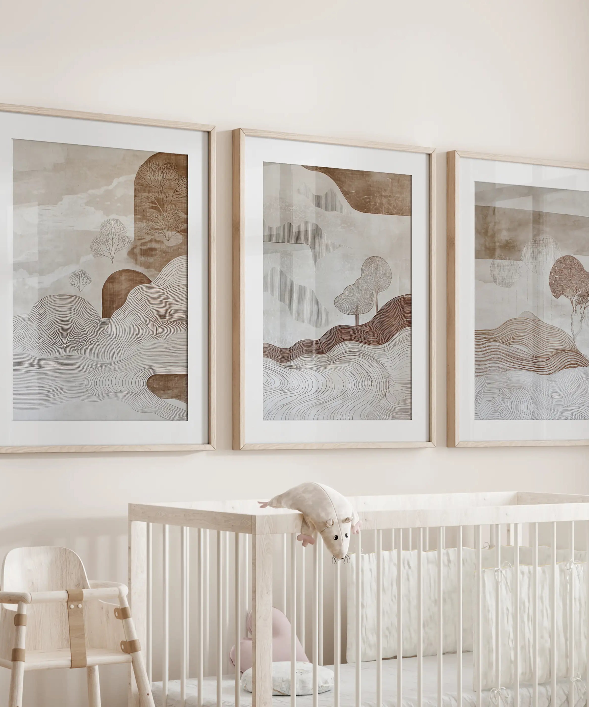 Wabi Sabi Line Art Set of 3 Prints. Earth Tones Landscape