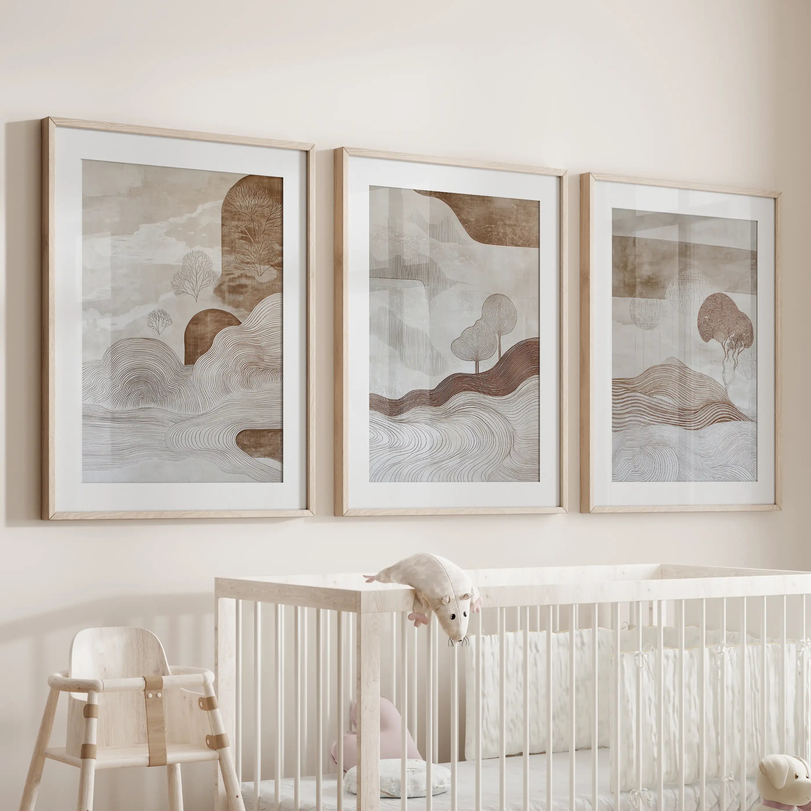 Wabi Sabi Line Art Set of 3 Prints. Earth Tones Landscape