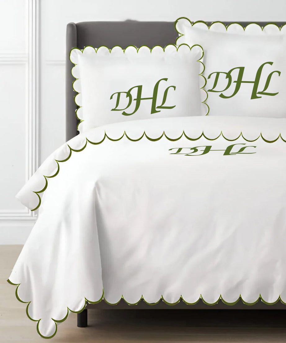 Monogram Allena 400TC Cotton Scallop Embroidery Sateen Solid Duvet Cover Set
