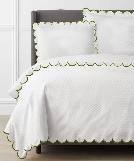 Allena 400TC Cotton Scallop Embroidery Sateen Microcheck Duvet Cover Set