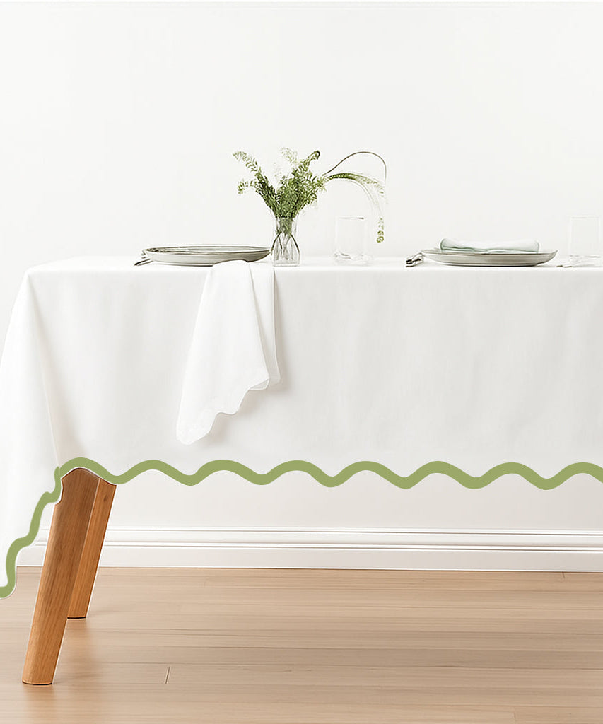 Applique Scalloped Embroidery Cotton Table Cloth