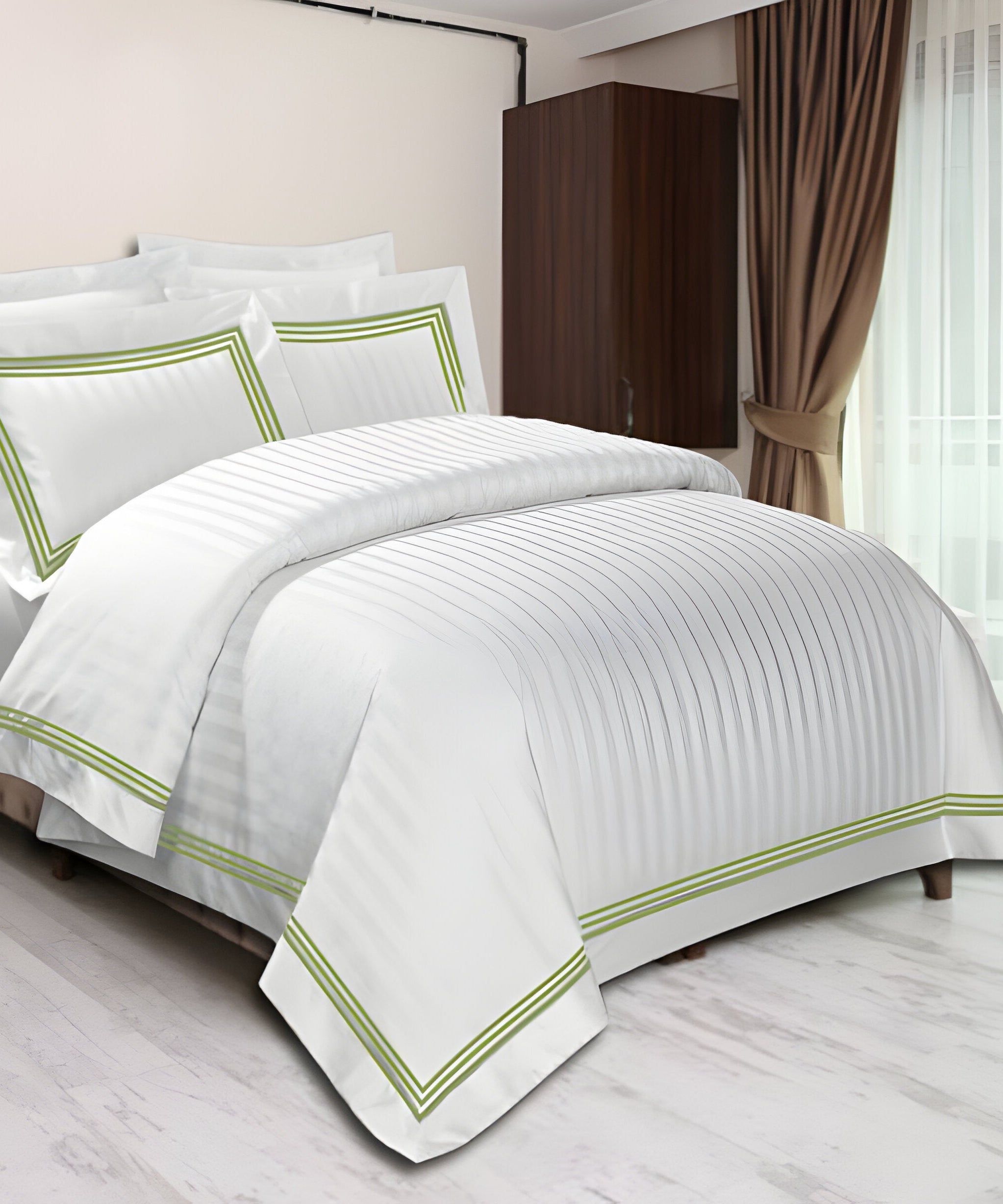 400TC Cotton Sateen Triple Edge Embroidery Stripe Duvet Cover Set