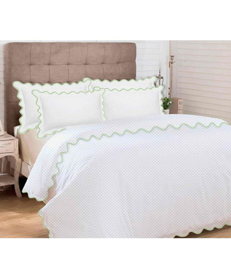 400TC Cotton Scallop Embroidery Sateen Microcheck Duvet Cover Set