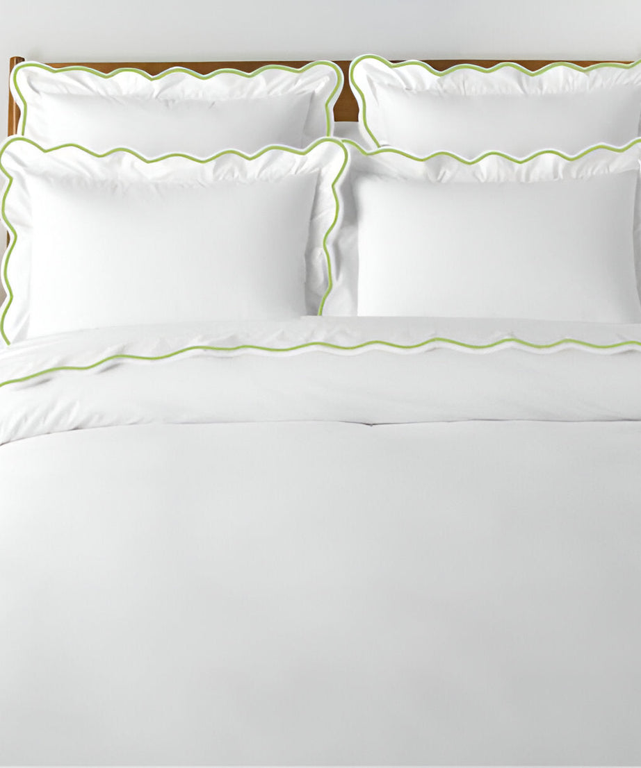400TC Cotton Scallop Embroidery Sateen Solid Duvet Cover Set