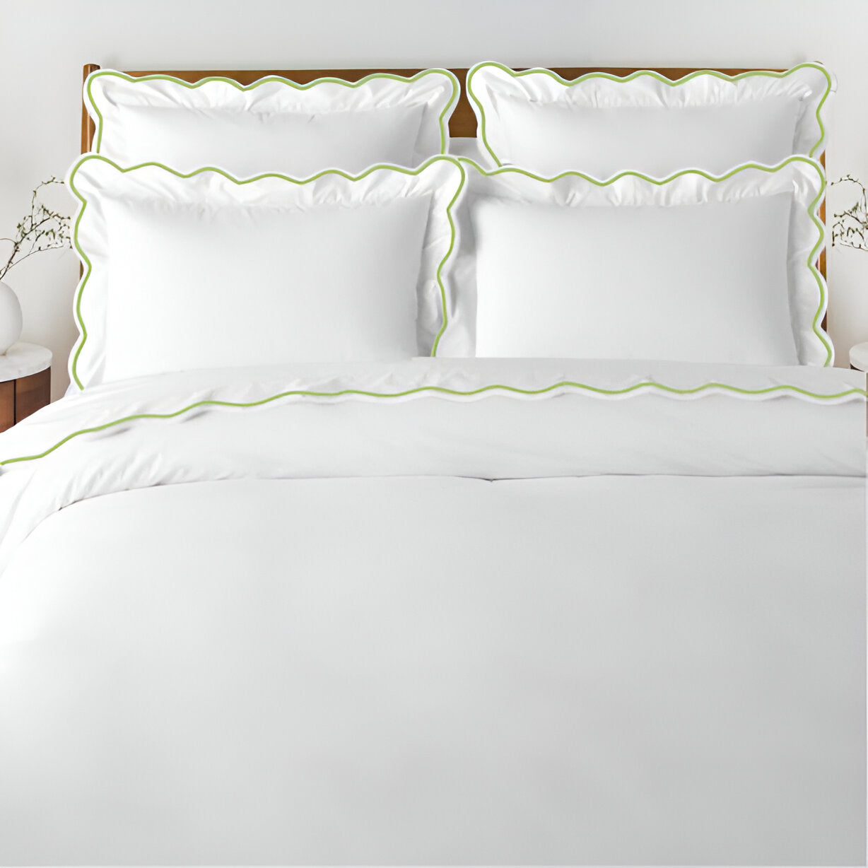 400TC Cotton Scallop Embroidery Sateen Solid Duvet Cover Set