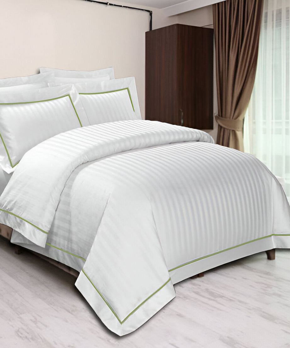 400TC Cotton Single Edge Embroidery Sateen Stripe Duvet Cover Set