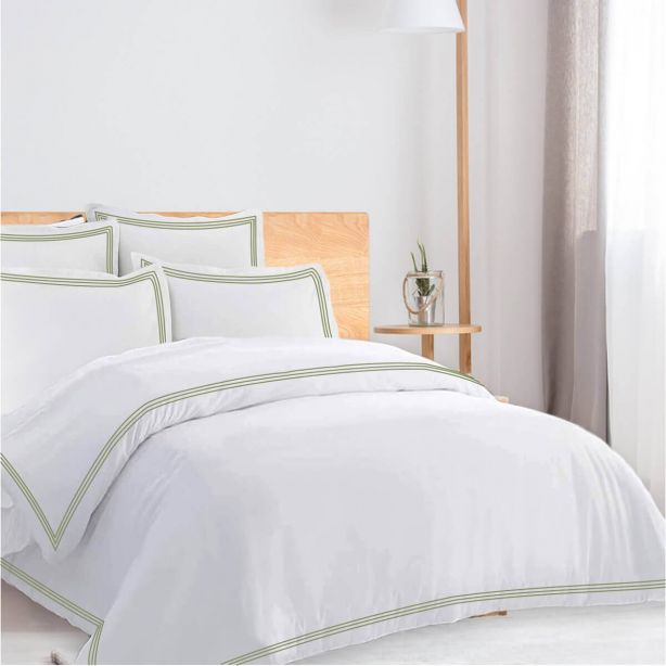 400TC Cotton Triple Edge Embroidery Sateen Solid Duvet Cover Set