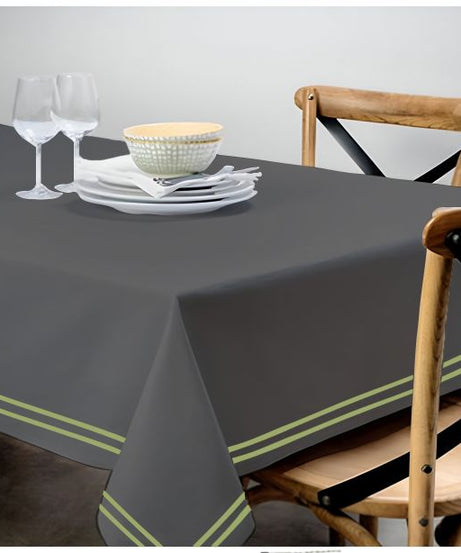 Double Embroidery Border Sateen Cotton Solid Table Cloth - Dark Grey