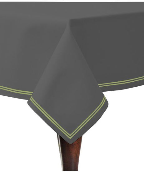 Double Embroidery Border Sateen Cotton Solid Table Cloth - Dark Grey