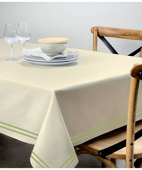 Double Embroidery Border Sateen Cotton Solid Table Cloth - Ivory