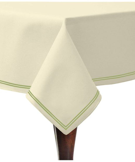 Double Embroidery Border Sateen Cotton Solid Table Cloth - Ivory