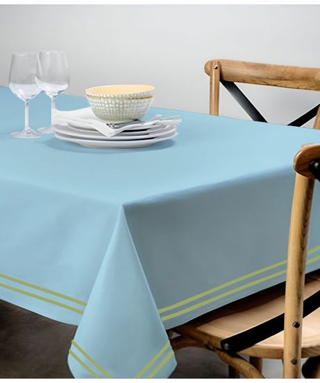 Double Embroidery Border Sateen Cotton Solid Table Cloth - Light Blue