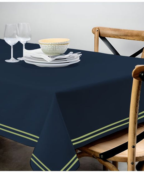 Double Embroidery Border Sateen Cotton Solid Table Cloth - Navy