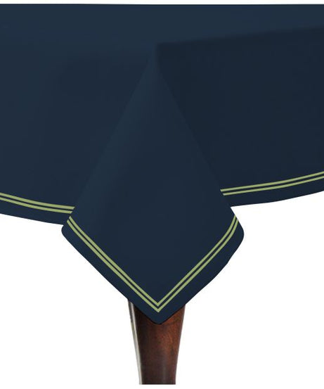 Double Embroidery Border Sateen Cotton Solid Table Cloth - Navy