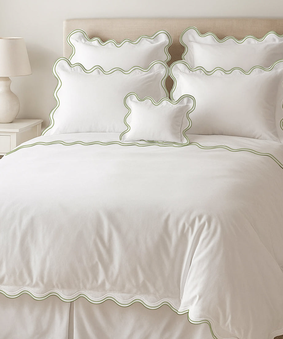 400TC Cotton Sateen Luxurious Double Scalloped Duvet Cover Set