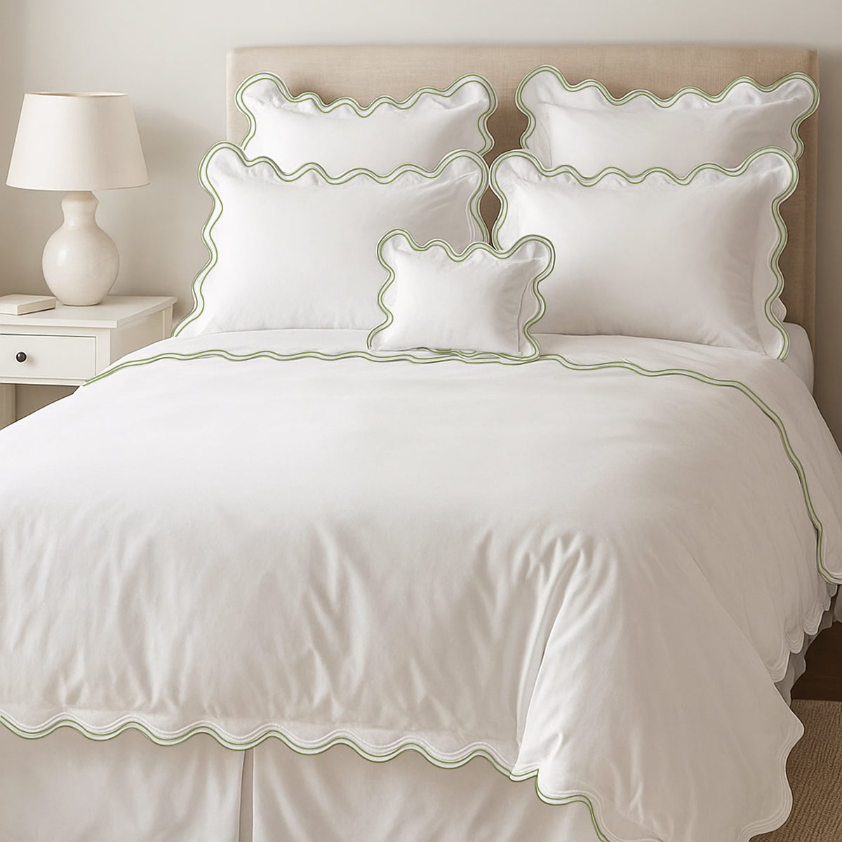 400TC Cotton Sateen Luxurious Double Scalloped Duvet Cover Set