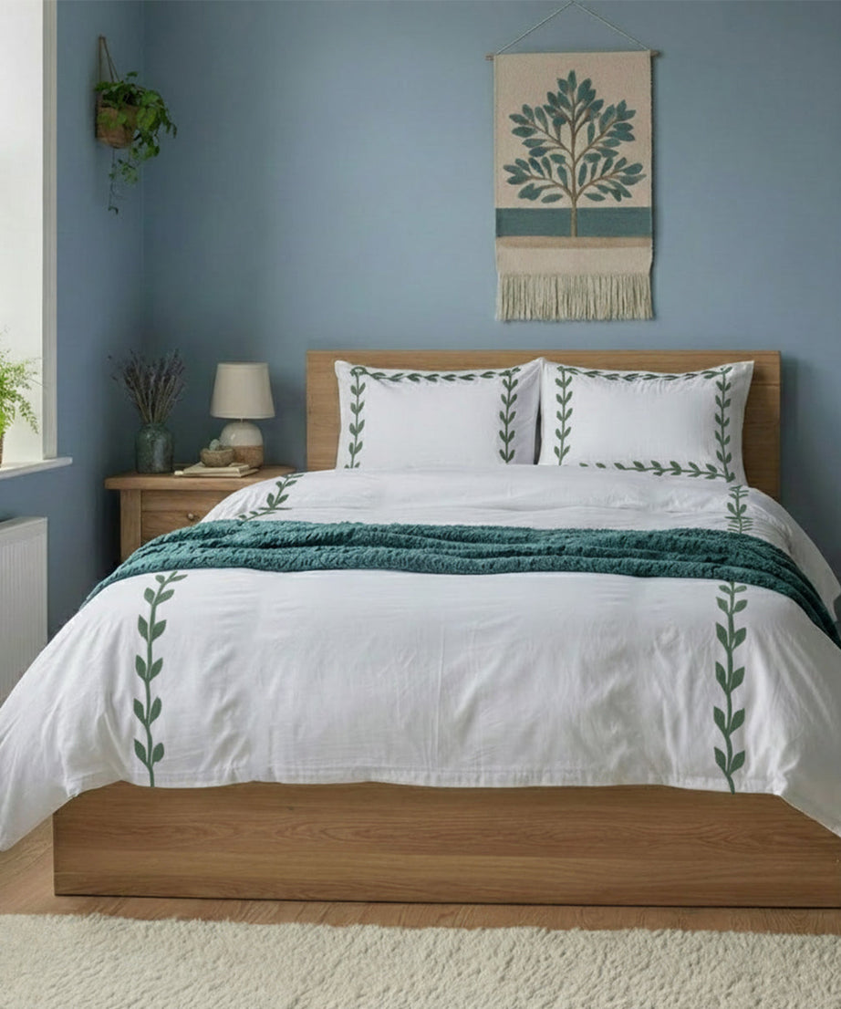 Layered Leaf Applique Cotton Duvet Cover Set