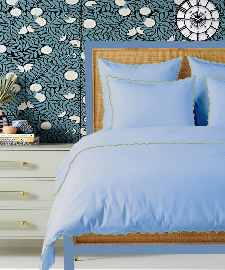 Light Blue 400TC Cotton Small Scallop Embroidery Duvet Cover Set