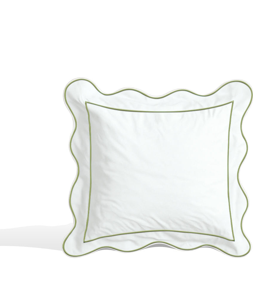 Monogram 400TC Cotton Scallop Embroidery & Border Sateen Solid Euro Sham