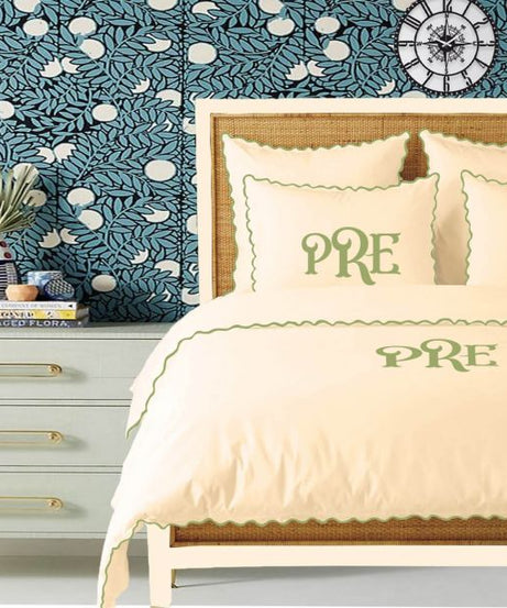 Monogram Ivory 400TC Cotton Small Scallop Embroidery Duvet Cover Set